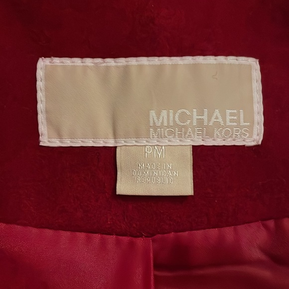 Michael Kors Red Wool Blend Belted Zip Front Coat PM - Picture 3 of 16